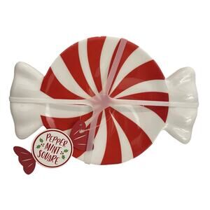 Peppermint Candy Shaped Christmas Melamine Appetizer Plate Set 4 Red White New